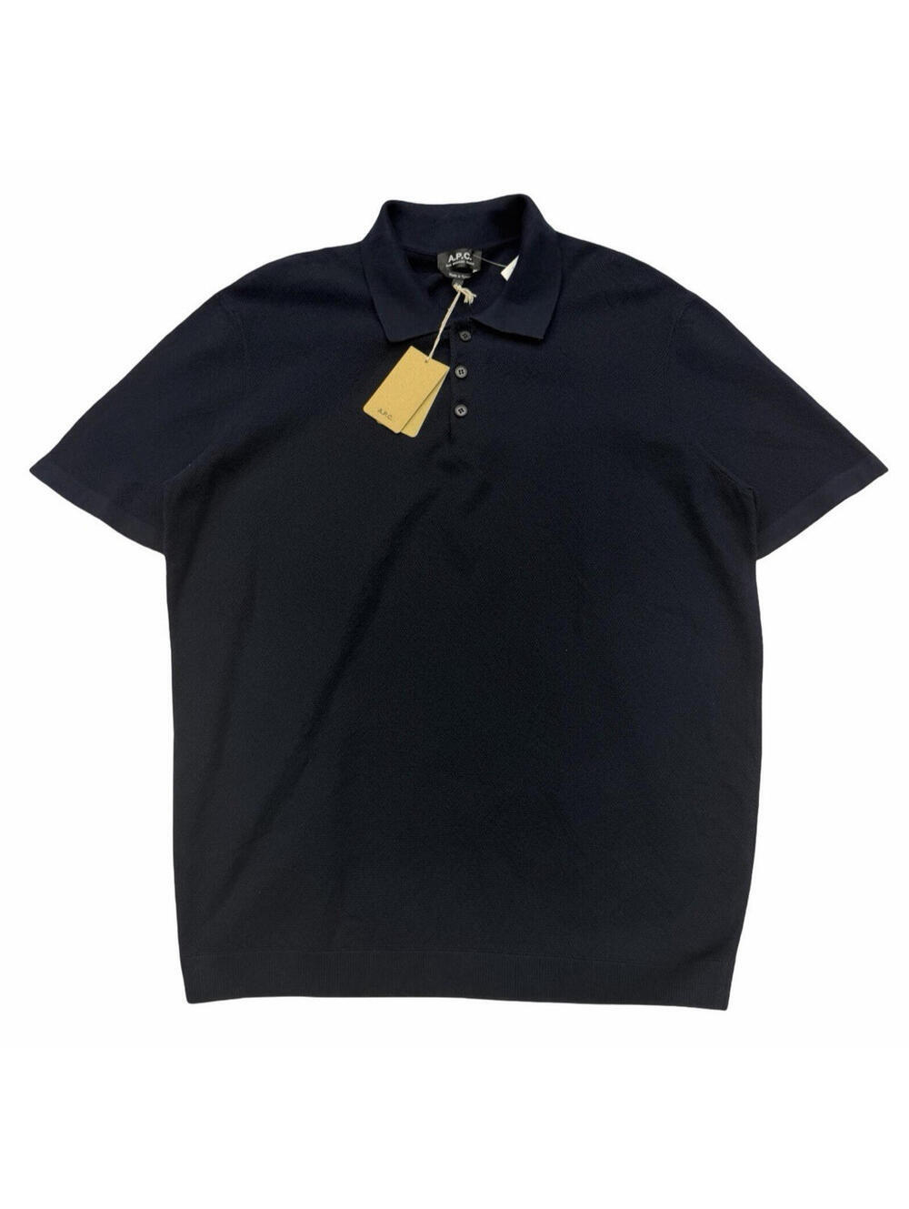 A.P.C. Cotton Short Sleeve Knit Polo Shirt Dark Blue Size XL